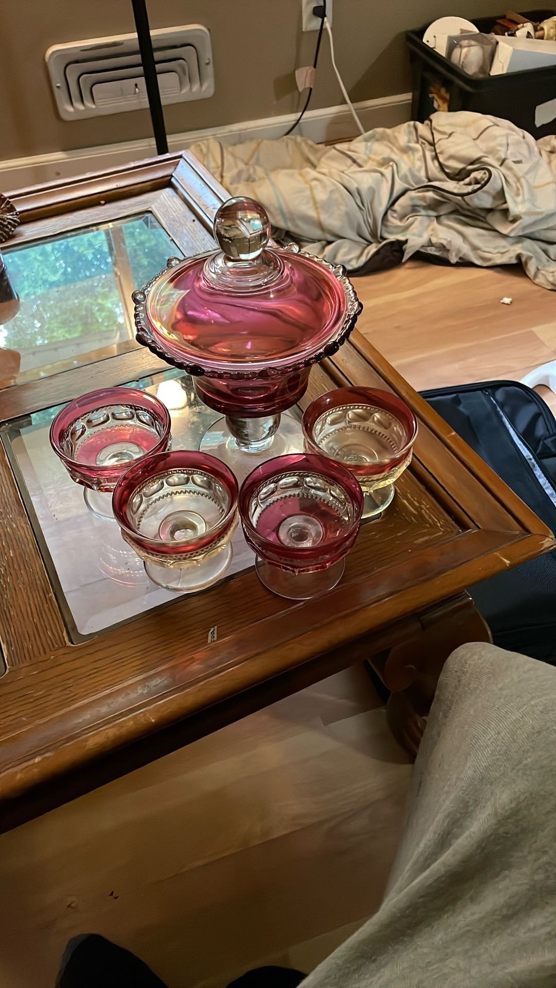 Vtg Scarce Paden City Glass Co Footed Beaded Edge Bowl Compote With Lid
