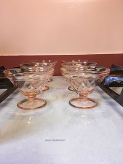 6 pink depression custard/ desert cups