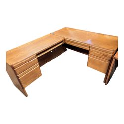 Vintage Oak L-Shaped Executive Desk With Keyboard Tray 73” x 60”