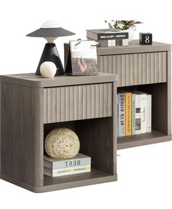 Set of 2 Nightstands with Drawer Storage Fluted Bed Side Table End Table Large Modern Wide Bedside Stand Mid Century Night Stands for Bedroom Living R