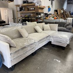 Brand new 112'' Oversized L-Shaped Sofa, Modular Sectional Sofa, Comfy Deep Seat Convertible 3 Seater Couch with Ottoman, Modern Minimalist Chenille C