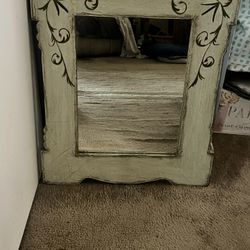 Vintage Hand Painted Celadon Mirror 