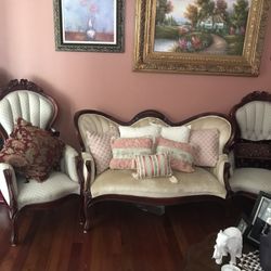 Loveseat, Antique Sifa And Chairs