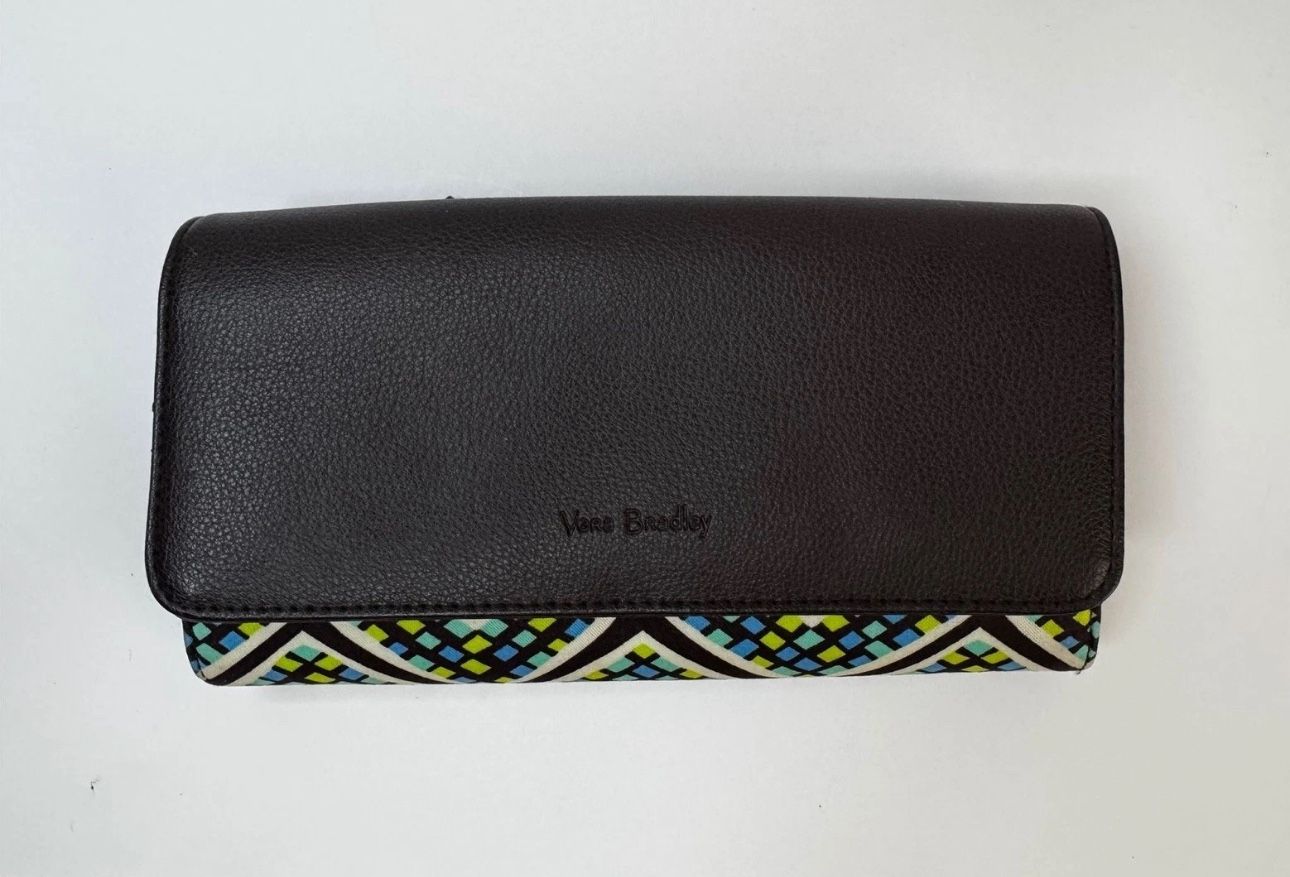 Vera Bradley Audrey Wallet Brown Leather Floral RFID Rain Forest
