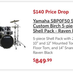 5 Piece Yamaha Stage Custom Drum Set