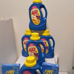 5 Bottles Ajax Laundry Detergent 125 Loads  & 2 Pkgs Snuggle Dryer Sheets