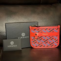 Versace la greca logo red leather small clutch / belt pouch