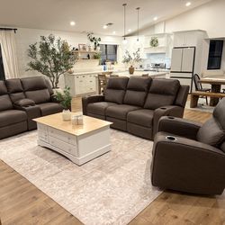 3pc Couch Set w/ Recliners and USB Ports