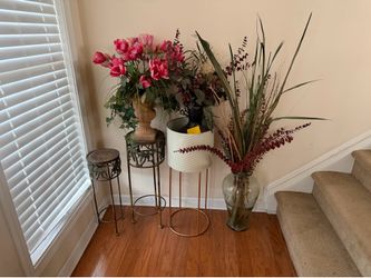 Home Decor Bundle – Plant Stands, Floral Arrangements & Vase