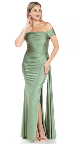 Jo & El Isabella Off-Shoulder Sage Green Evening Gown size medium