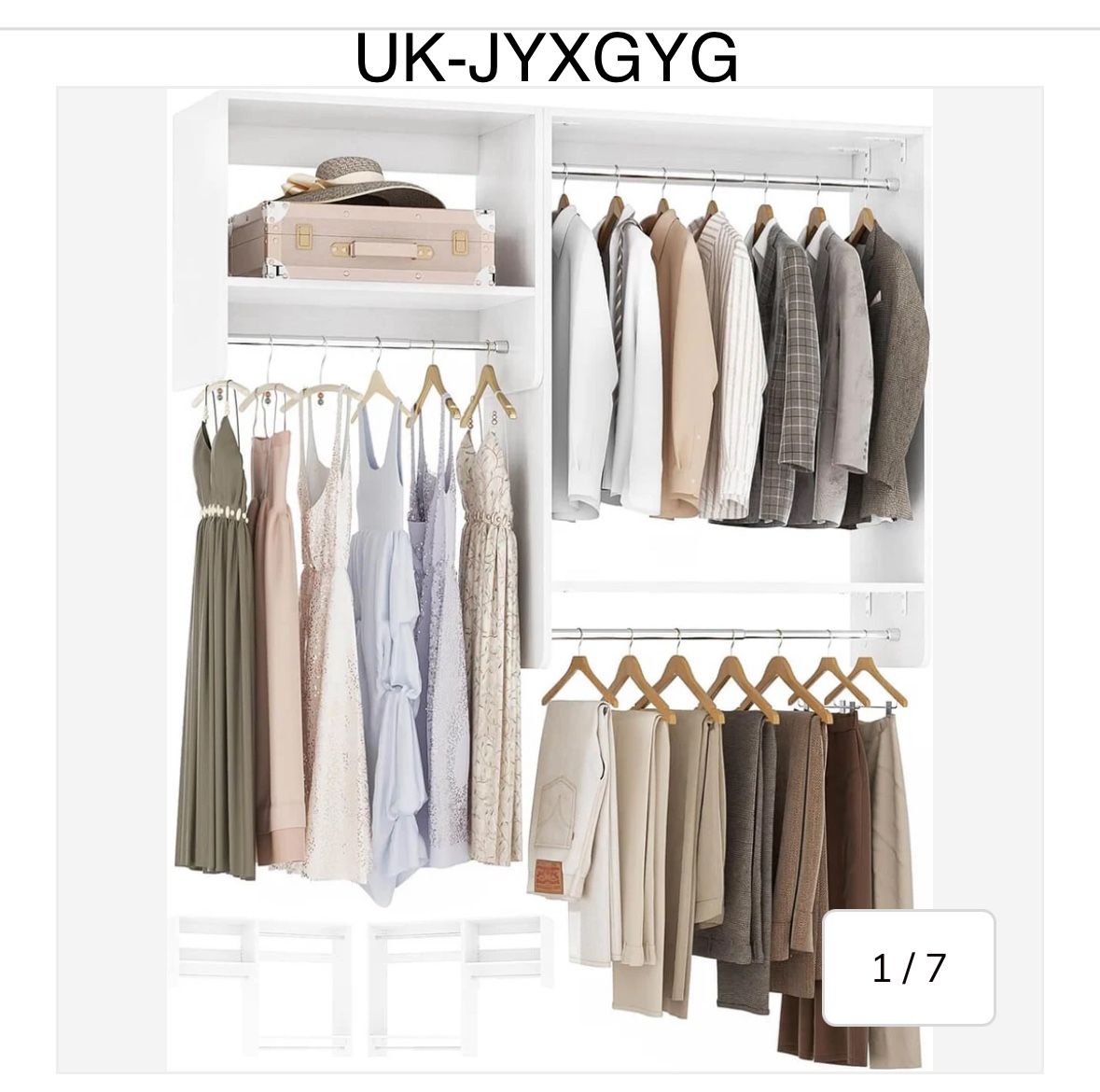 36'' - 60'' Closet System, 5FT Walk in Closet Organizer Starter Kit with 3 Hanging Rods and 3 Shelves, Cut Be Cut to Fit, Max Load 800 LBS
