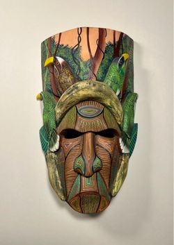 Vintage Boruca Indian Mask Costa Rica Hand Carved Painted Wood 10” x 6”