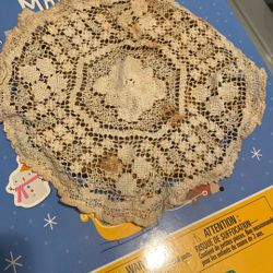 Victorian Doily Display On Table Under Lamp Or Candy Dish 