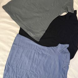 Men's Cotton Knit Crew Neck Solid T-Shirts Lot of 3 Gray Black Blue Short Sleeve