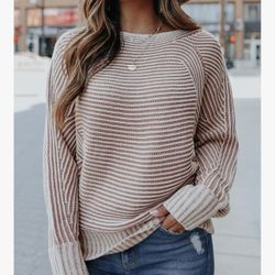$10-VIMPUNEC Fall Winter Sweaters for Women Knit Striped Batwing Pullover Trendy Oversized Long Sleeve Tops