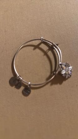 Alex and Ani Silver Bangle Bracelet with Flower Charm