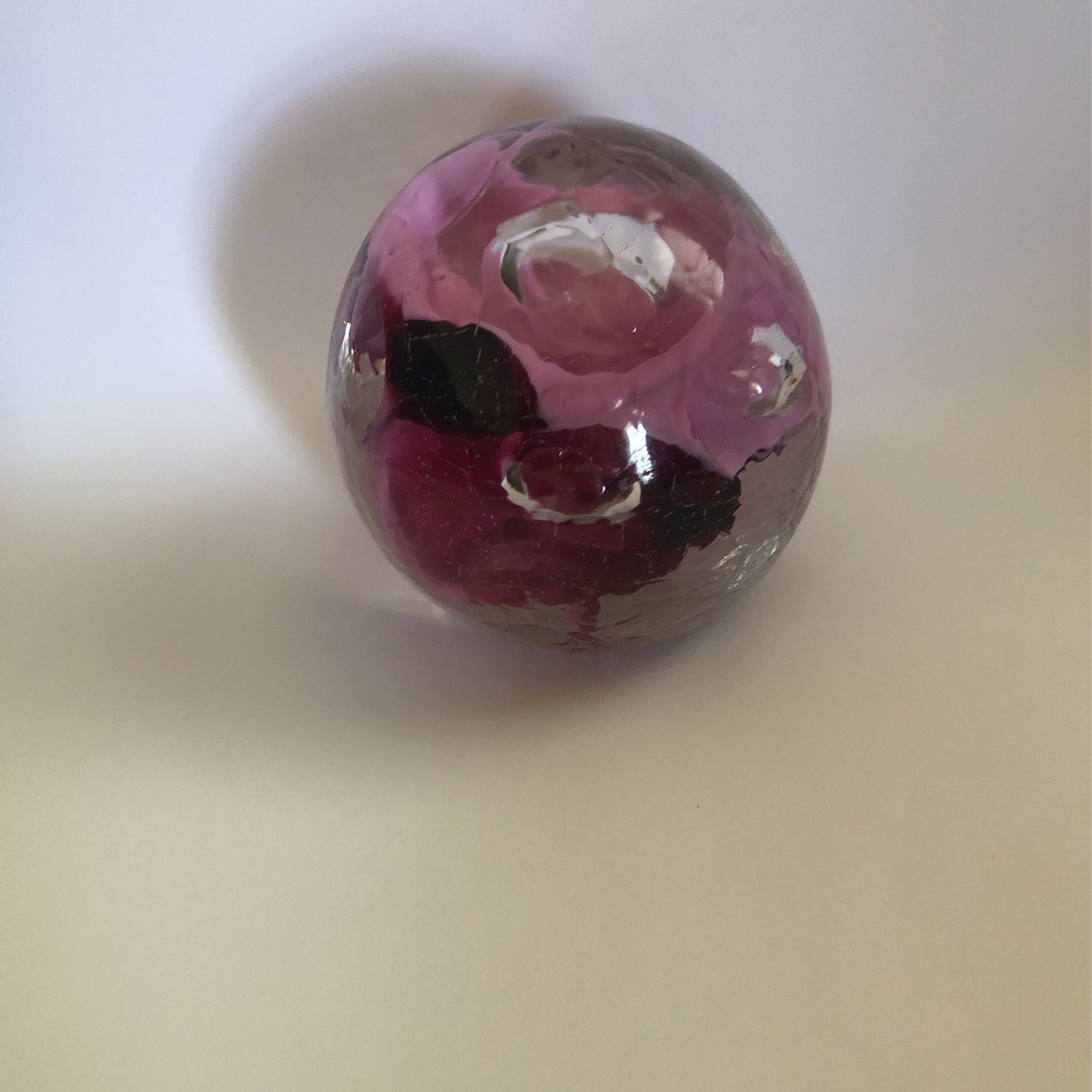 Joe St Clair Art Glass Paperweight Pink Trumpet Flowers & Bubbles