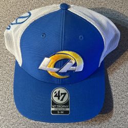 LA Rams Hat 47 Trophy Stretch Fit . Blue And White One Size Small To Medium 