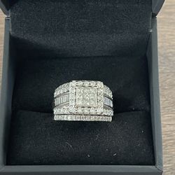 BEAUTIFUL DIAMOND RING SIZE 8.5 14K WHITE GOLD 2.00  CT TW  I ADDED 2 ADDITIONAL BANDS