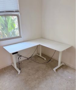 Electric L-Shaped Standing Desk – Height Adjustable – White