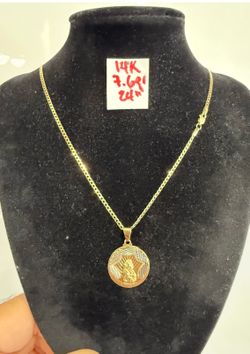 14K Solid Gold Chain and Pendant For Wedding 7.6Gr 24 Inches Long