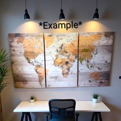 (NEW) ARTSPIRIT World Map 3 Piece Canvas Wall Decor