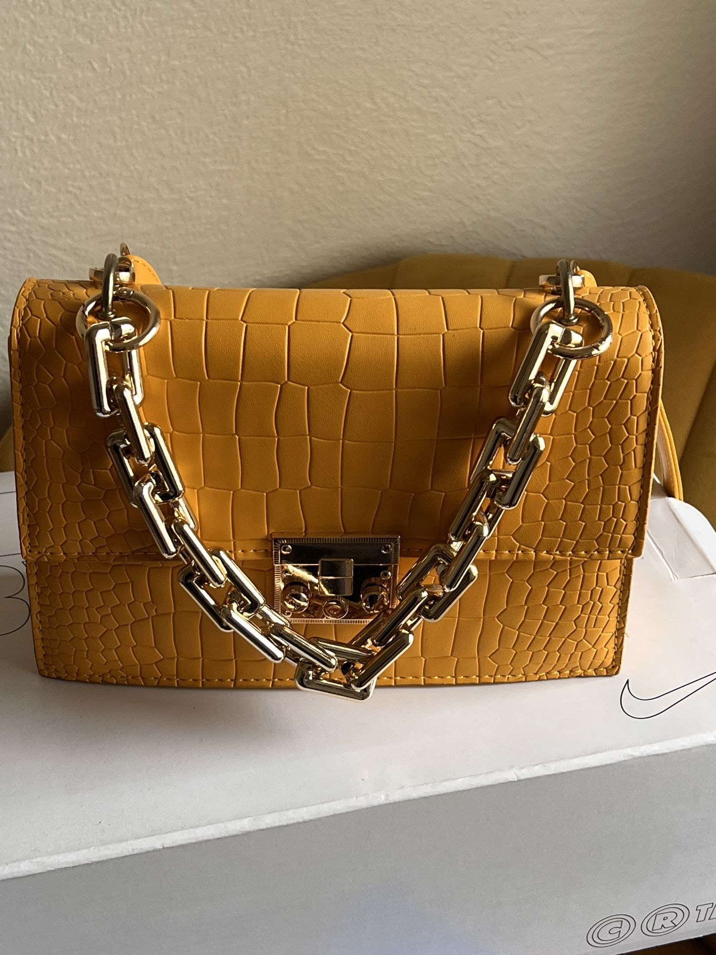 Yellow Croc-Embossed Handbag