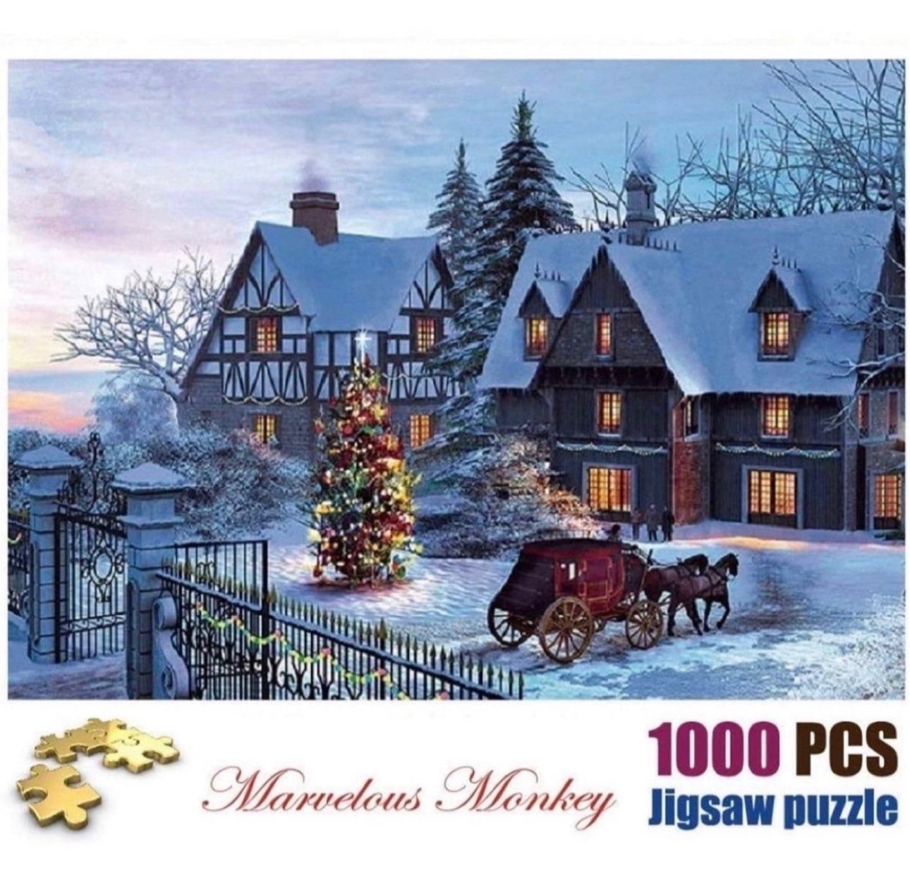 Jigsaw Puzzles 1000 Pieces, The Warm Christmas Fairy Christmas Puzzle Educational Toys Difficult Challenge Game for Kids and Adults