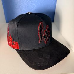 Black Snapback Hat with Red Rhinestones