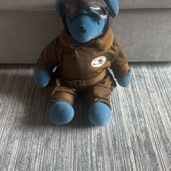 Spirit of St. Louis teddy bear wearing a Charles Lindbergh-style flight suit, produced by the North American Bear Company. 