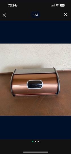 One Stainless Steel And Copper Storage Box With Rolling Cover Breadbox