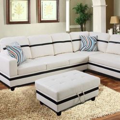 🔥NEW OFFER🔥 White Sectional Sofa Set w/ Ottoman (Right Chaise)