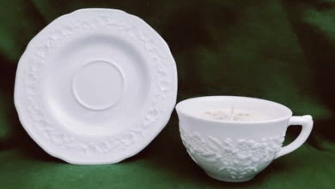 Indian Milk Glass Orange Blossom Floral Pattern Tea Cup And Saucer , Natural Soy Wax Candle