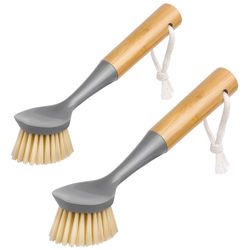MR.SIGA Dish Brush With Bamboo Handle Built-In Scraper