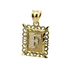 Woman’s Ladies 10k Yellow Gold Square Framed Initial F Charm Pendant For Necklace GP3107744