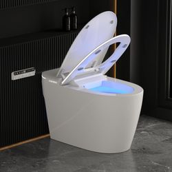 Smart Toilet with Built-in Foam Shield,One Piece Tankless Toilet with Powerful Flush and Auto-Open/Close Lid,Instant Warm Water Sprayer and Dryer Bide