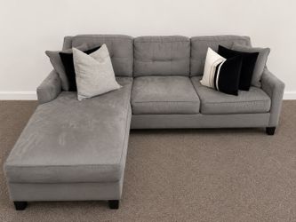 Cindy Crawford Home Gray Microfiber Sectional Sofa with Chaise