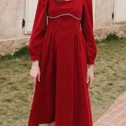 Burgundy Elegant Neck Rhinestone Detail Velvet Dress  US 8/10
