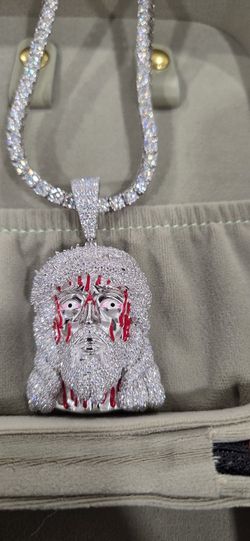 925s Jesus Piece Both MOISSANITE Tennis Chain