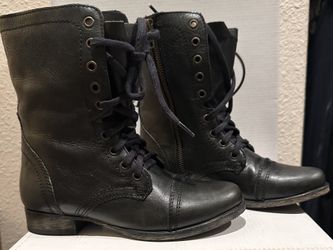 Steve Madden Troopa black leather combat boots.  