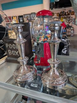 Vintage Silver Tone Ornate Candlestick Holders Pair Decorative Tabletop Decor