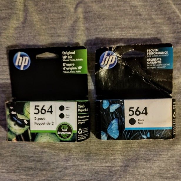 3 NIP Original HP 564 Black Ink Cartridges