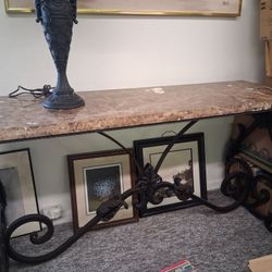 Real Stone And Iron Legs Entry Table