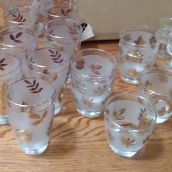 MCM Gold Leaf Glassware 