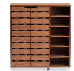 Baxton Studio 386 in. H x 34.16 in. W Brown Faux wood Shoe Storage Cabinet (retail price $125)