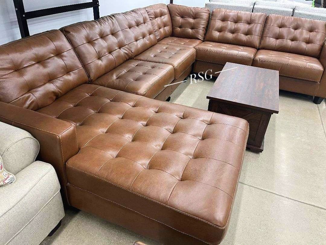 Baskove Brown Leather Sectional Couch Set 🌟⭐$39 Down Payment with Financing ⭐ 90 Days same as cash