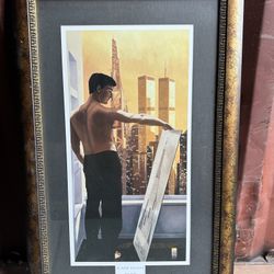 VINTAGE 2001 Bryan Larsen Custom Framed & Matted Art Print: A New Height (w/ Twin Towers)