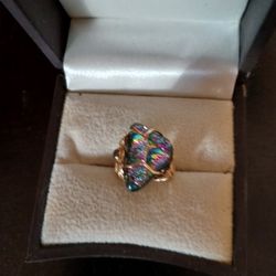 Peacock Colored Stone Gold Or Style Ring 