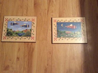 Folk art wall decor 10”x8” set of 2 New