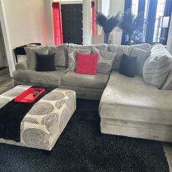 Sectional With Ottoman And Swivel Round Chair